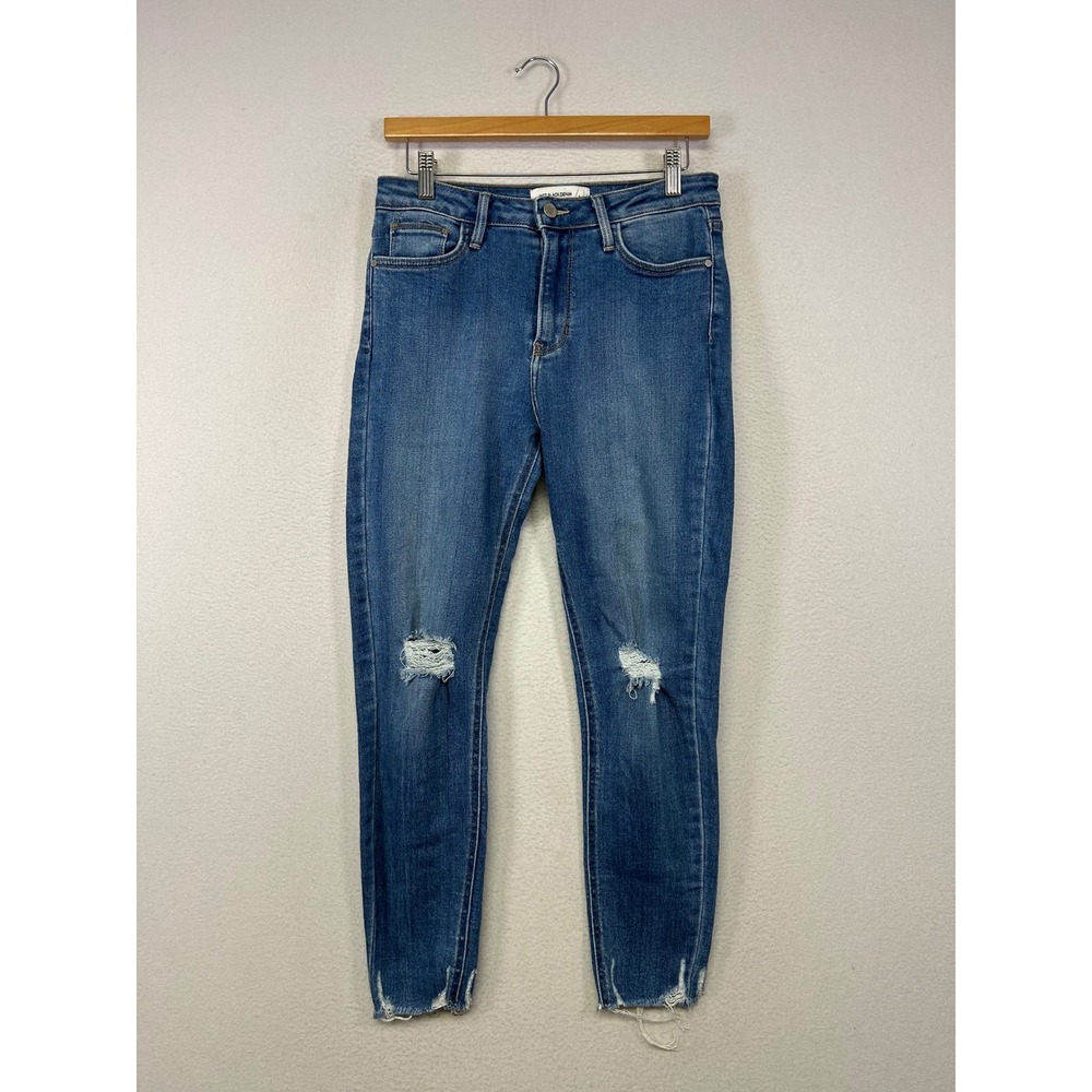Distressed Raw Hem Just Black Denim Womens 28‎ Blue High Rise Skinny Jeans